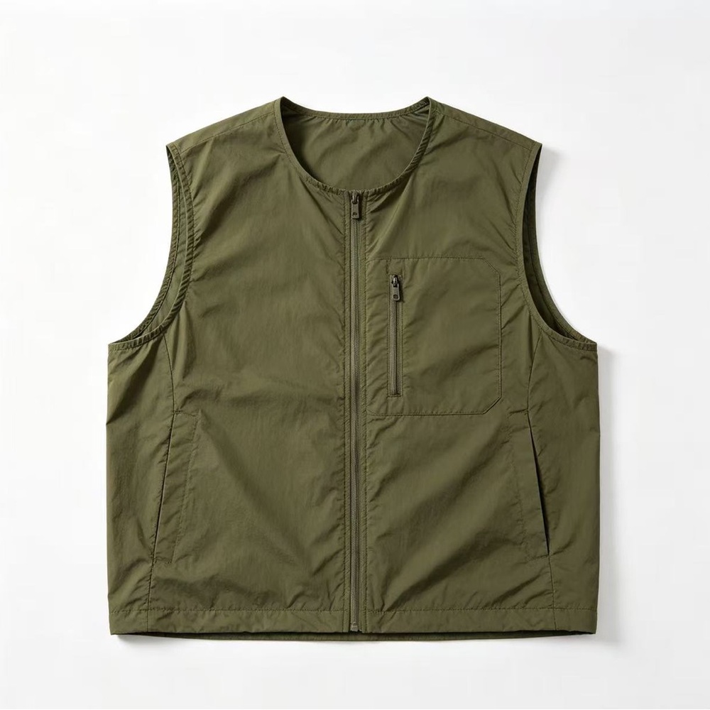 Men's Olive Utility Zip Vest - Minimal Performance Layer